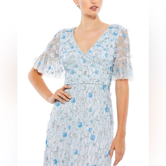 Mac Duggal EMBELLISHED V NECK EMPIRE WAIST RUFFLE HEM GOWN/ size 10 - Picture 4 of 8